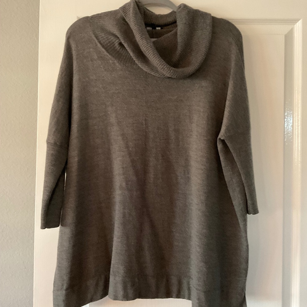 Eileen Fisher charcoal grey merino wool cowlneck tunic, S